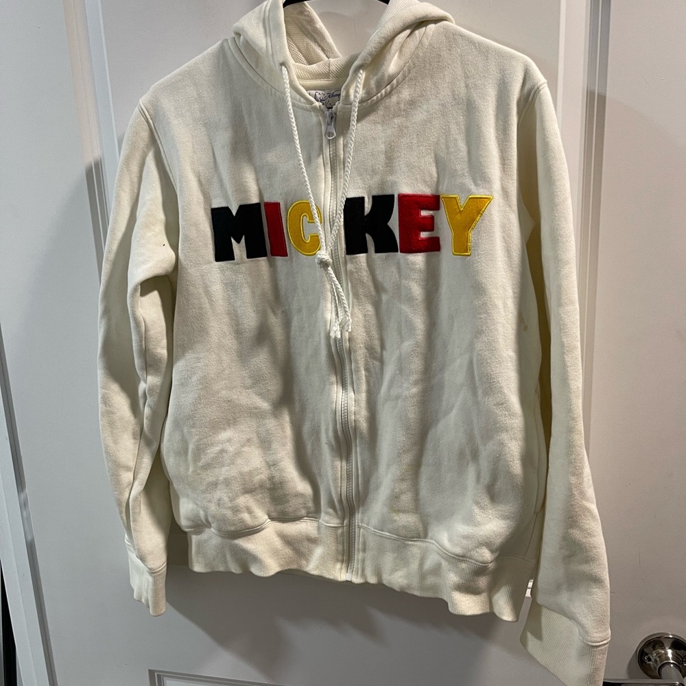 Mickey Disneyland Resort Paris Cream Hoodie with Colorful Lettering Have Spots